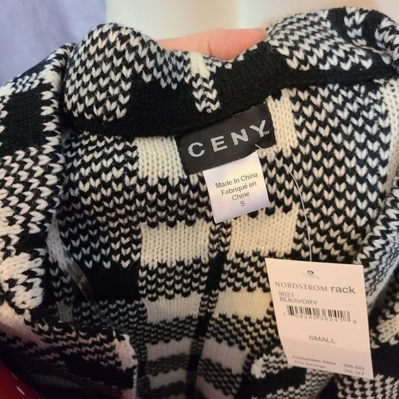 CENY Houndstooth Pocket Front Cardigan Size Small - Picture 4 of 5